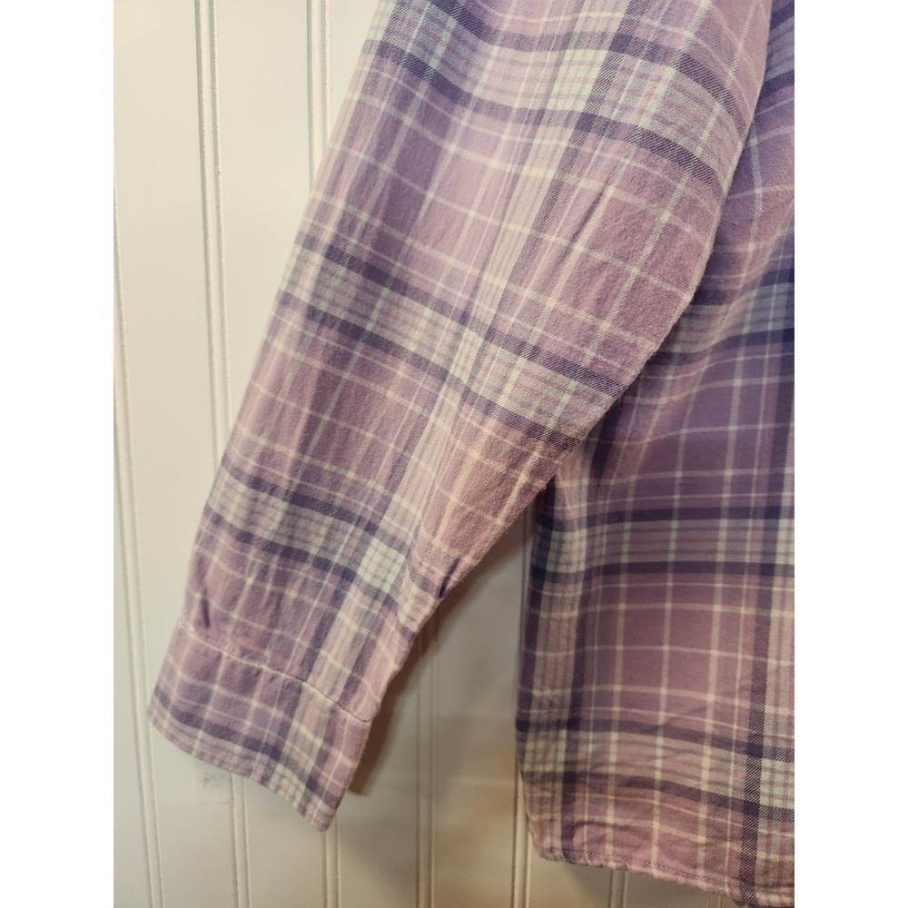 LL Bean Women XL Purple Lavender Plaid Flannel Button Down Shirt Casual Outdoor - Picture 3 of 13